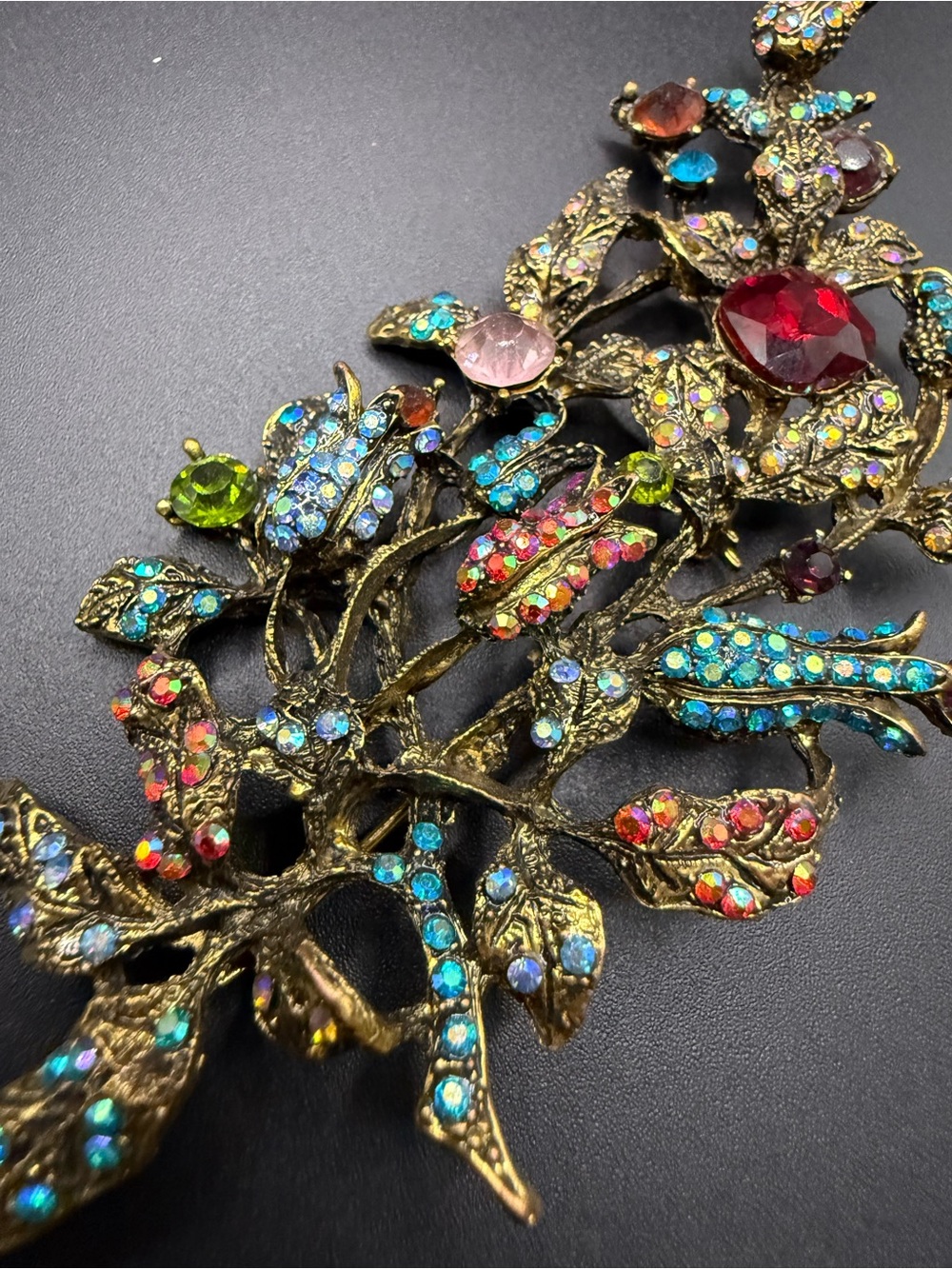 Multicolor Large Floral Rhinestone Statement Brooch - Picture 2 of 4